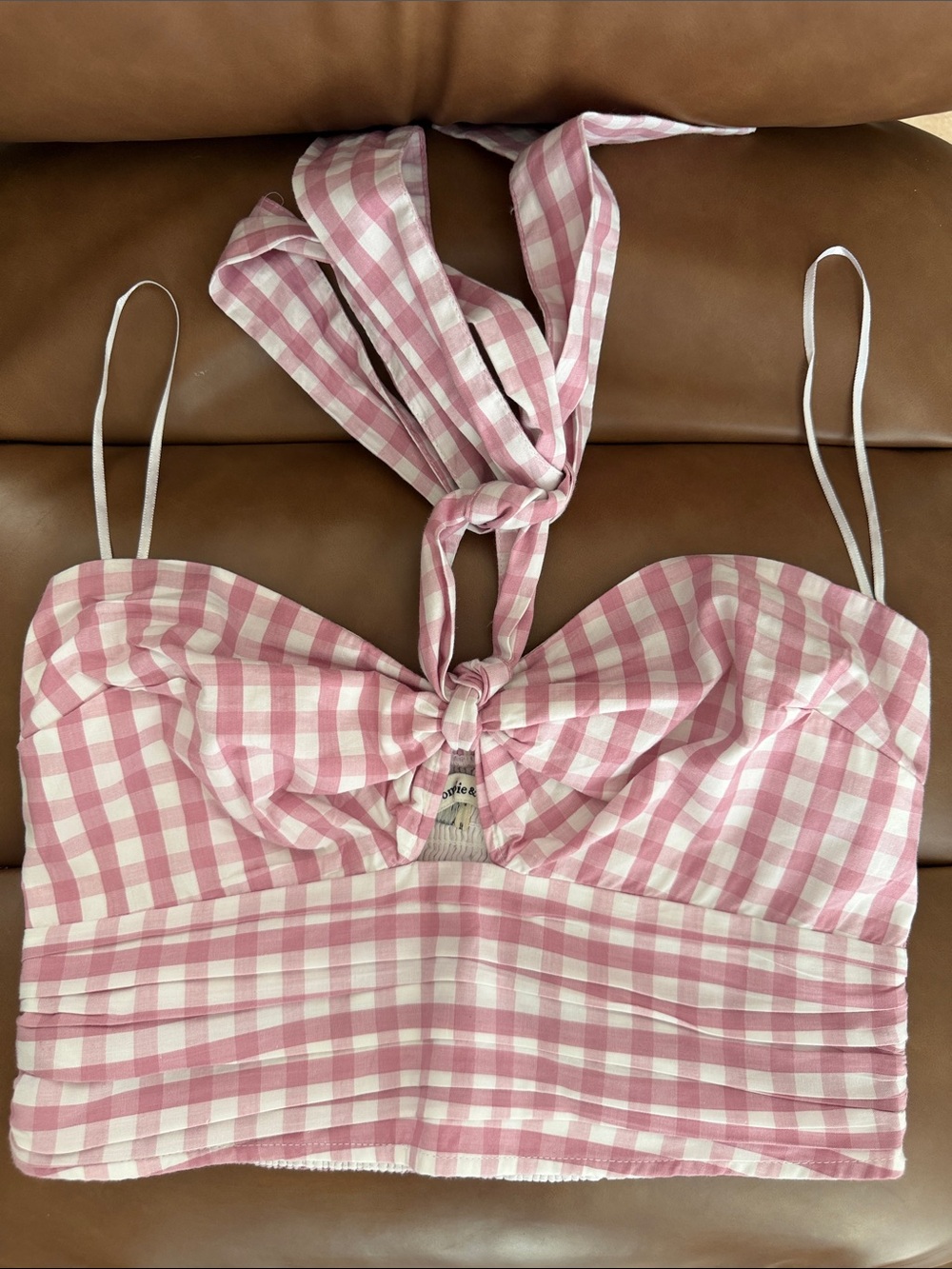 Abercrombie & Fitch Pink and White Gingham Tie-Front Camisole